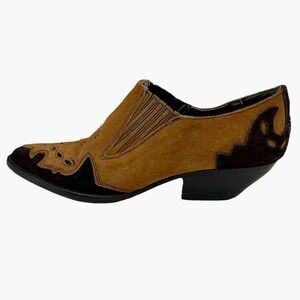 Vintage Andre Assous Western Booties Mules Suede Women 9 Brown Black Spain Boho